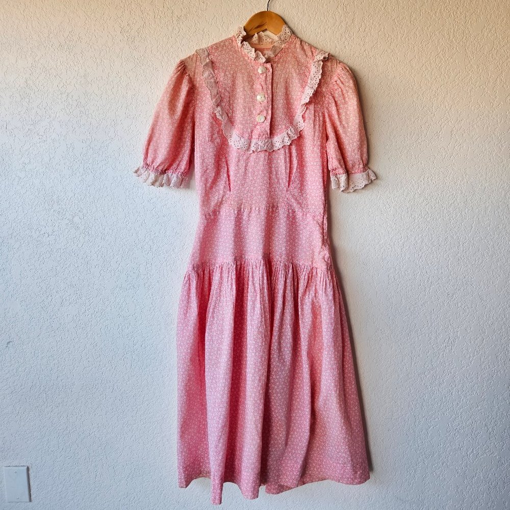 Vintage 30s Pink Cotton Calico Flour Sack Feedsack Depression Day Dress S - Picture 1 of 10